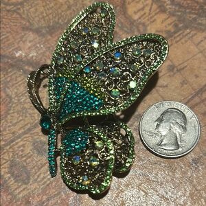 BEAUTIFUL Green and Gold Butterfly Brooch & Pendant